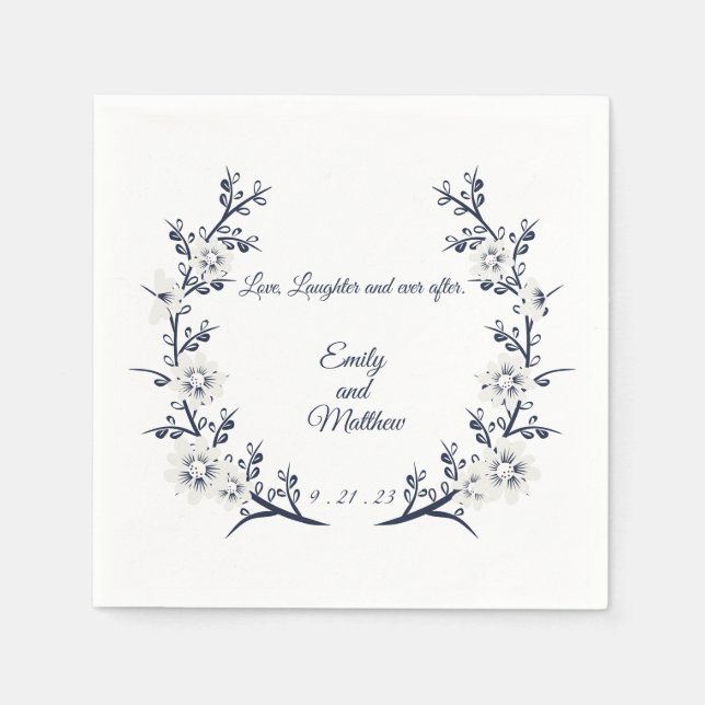 Navy blue and white Personalized wedding napkins (Front)