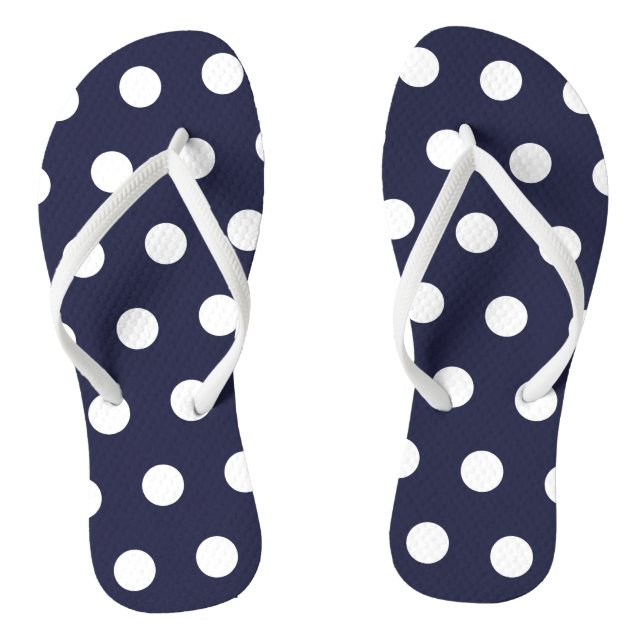 Navy Blue and White Polka Dot Flip Flops (Footbed)