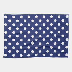 Navy Blue and White Polka Dot Pattern Kitchen Towel