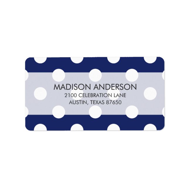 Navy Blue and White Polka Dot Pattern Label (Front)