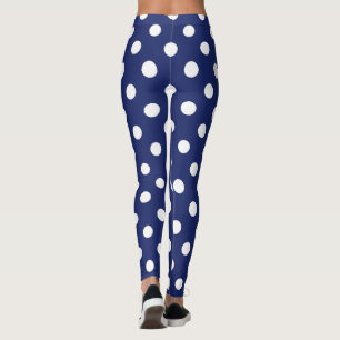 Navy Blue and White Polka Dot Pattern Leggings