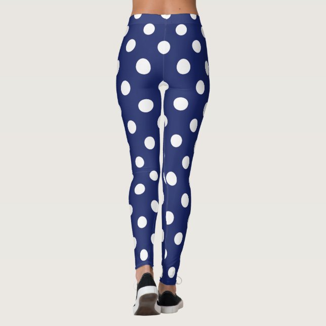 Navy Blue and White Polka Dot Pattern Leggings (Back)