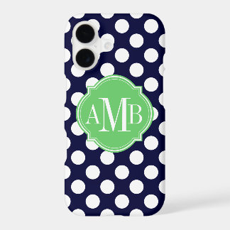 Navy Blue and White Polka Dot Pattern Monogram