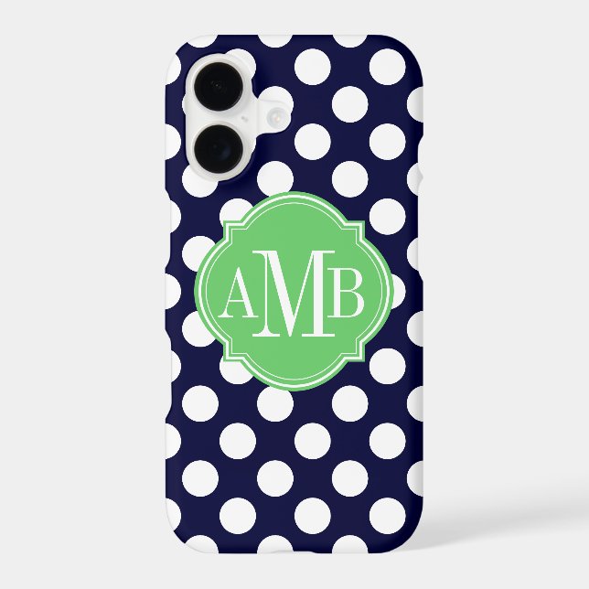 Navy Blue and White Polka Dot Pattern Monogram (Back)