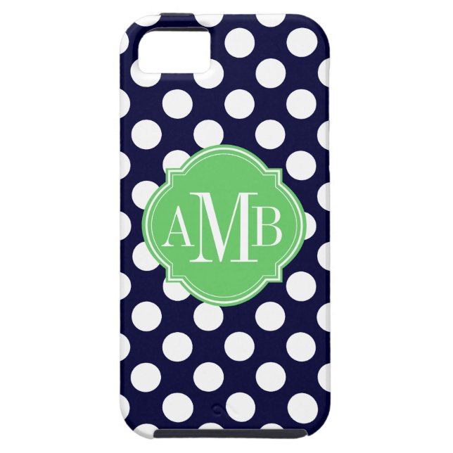 Navy Blue and White Polka Dot Pattern Monogram Case-Mate iPhone Case (Back)