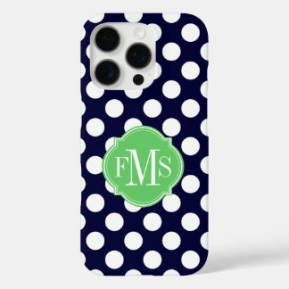 Navy Blue and White Polka Dot Pattern Monogram iPhone 16 Pro Case