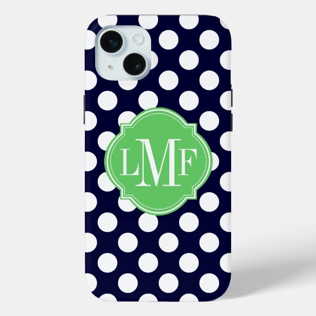 Navy Blue and White Polka Dot Pattern Monogram Case-Mate iPhone Case (Back)