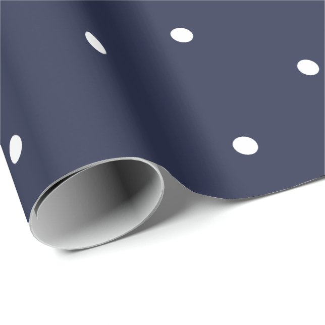 Navy Blue and White Polka Dot Pattern Wrapping Paper (Roll Corner)