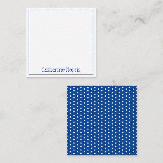 Navy Blue and White Polka Dot Personalized Card (Front/Back)