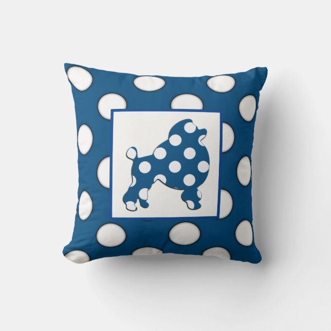Navy Blue and White Polka Dot Throw Pillow (Front)