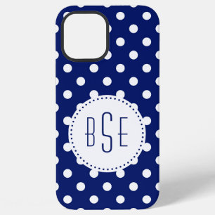 Navy blue and white polka dots with monogram iPhone 12 pro max case