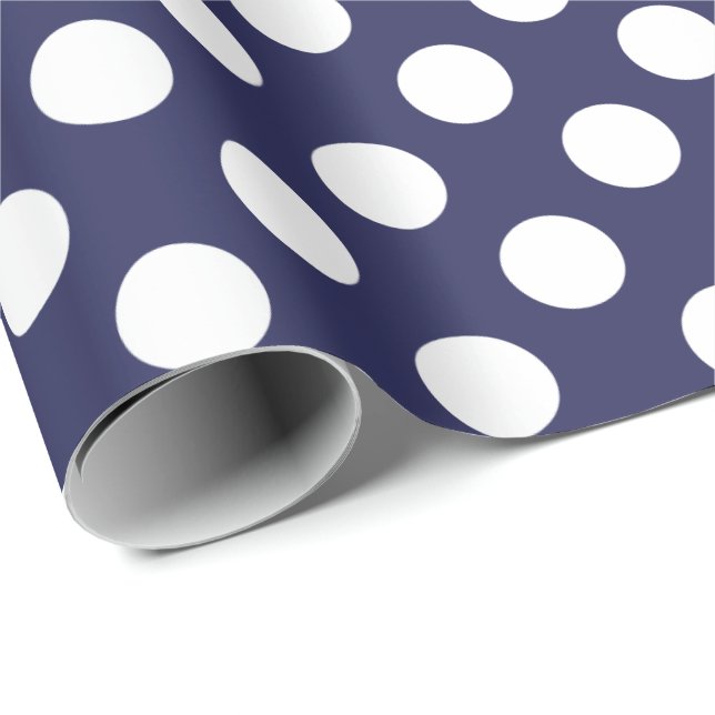 Navy Blue and White Polka Dots Wrapping Paper (Roll Corner)