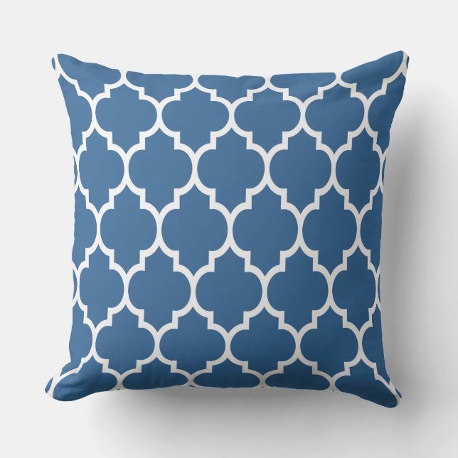 Navy Blue And White Quatrefoil Geometric Pattern Throw Pillow (Front)