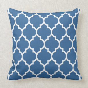 Navy Blue And White Quatrefoil Geometric Pattern Throw Pillow