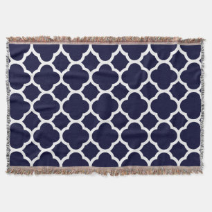 Navy Blue and White Quatrefoil Pattern Throw Blanket