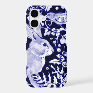 Navy Blue and White Rabbit Bunny Bird Chinoiserie