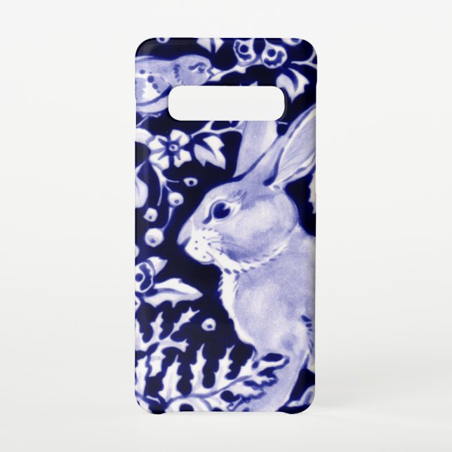 Navy Blue and White Rabbit Bunny Bird Chinoiserie Samsung Galaxy Case (Back)