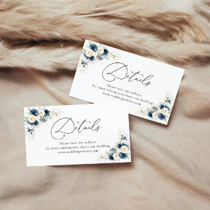 Navy Blue and White Roses Baby Shower Details Enclosure Card