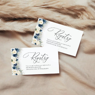 Navy Blue and White Roses Baby Shower Registry Enclosure Card