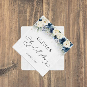 Navy Blue and White Roses Bridal Shower Napkins