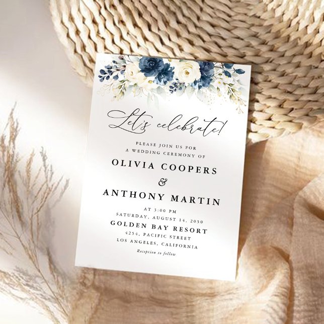 Navy Blue and White Roses Wedding Invitation (Creator Uploaded)