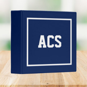 Navy Blue and White School Colours and Letters Binder