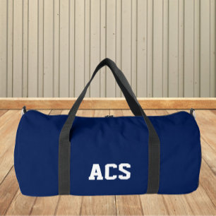 Navy Blue and White School Colours and Letters Duffle Bag