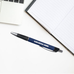 Navy Blue and White School Name Colours Pen