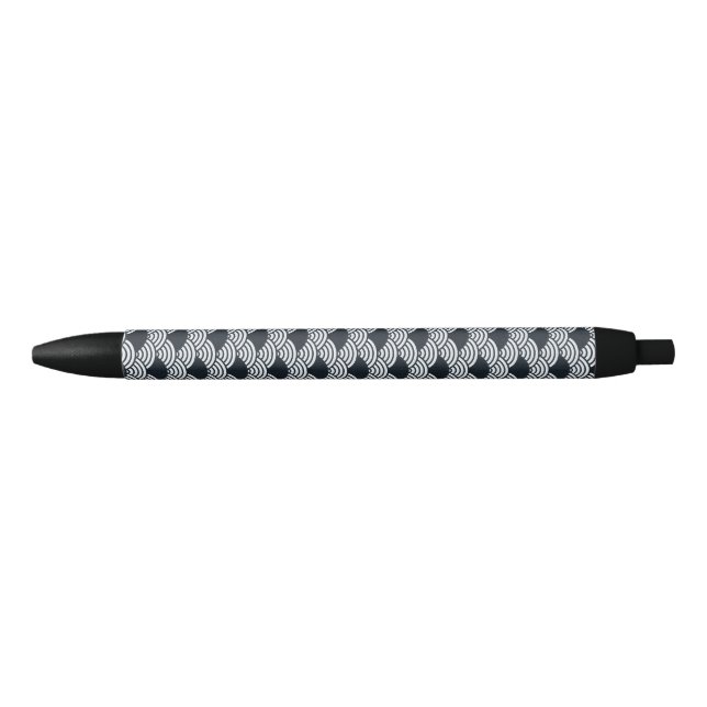 Navy blue and white Seigaiha waves pattern  Black Ink Pen (Front)