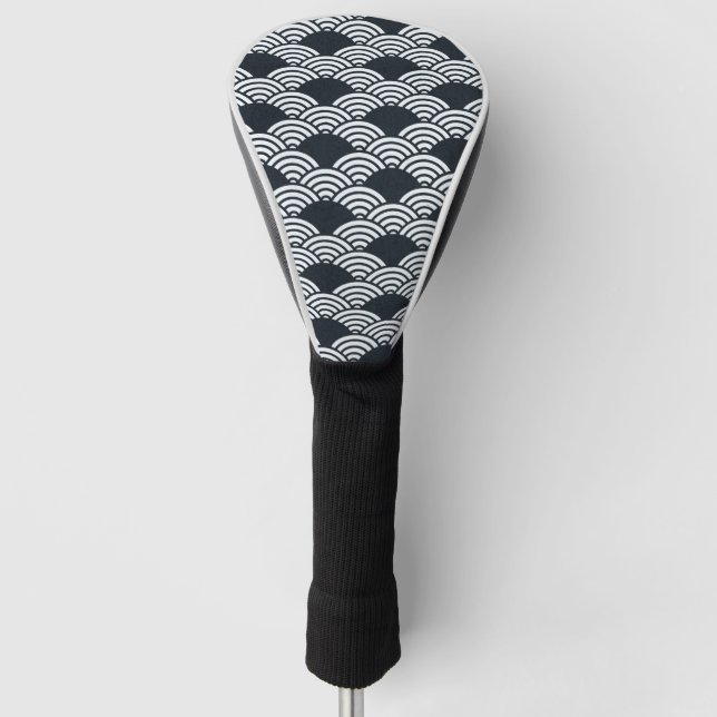 Navy blue and white Seigaiha waves pattern Golf Head Cover (Front)