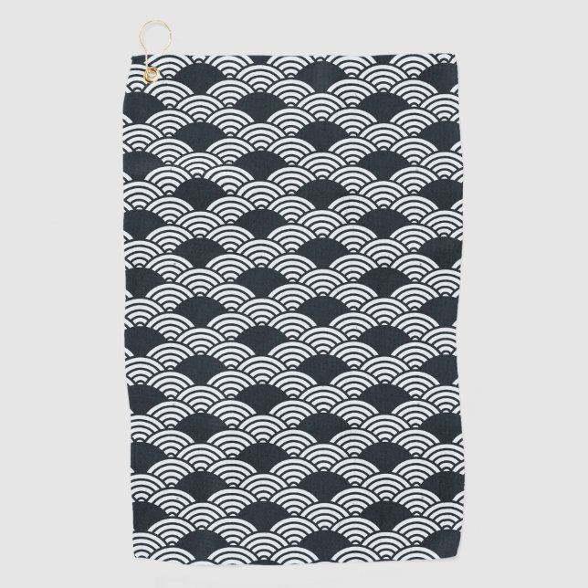 Navy blue and white Seigaiha waves pattern Golf Towel (Front)