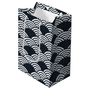 Navy blue and white Seigaiha waves pattern Medium Gift Bag