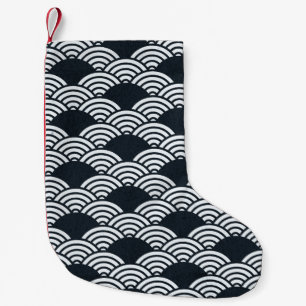 Navy blue and white Seigaiha waves pattern Small Christmas Stocking