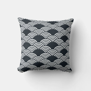 Navy blue and white Seigaiha waves pattern Throw Pillow