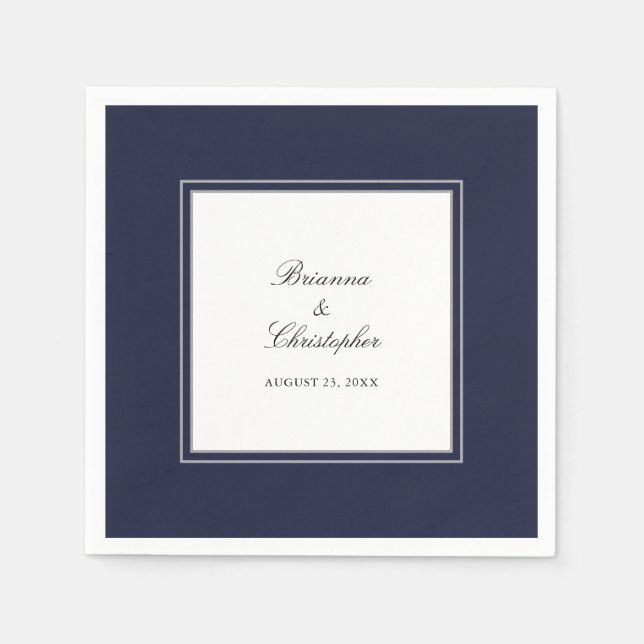 Navy Blue and White Simple Elegant Wedding Napkin (Front)