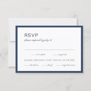 Navy blue and white. Simple Formal Wedding RSVP Card