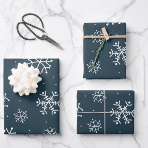 Navy Blue and White Snowflakes  Wrapping Paper Sheet