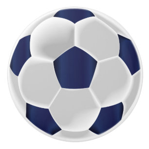 Navy Blue and White Soccer Ball / Football Ceramic Knob