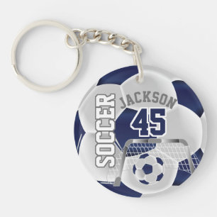 Navy Blue and White Soccer ⚽ Ball   Keychain