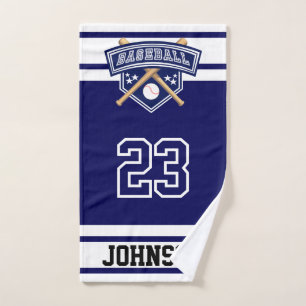 Navy Blue and White Sport Baseball Hand Towel