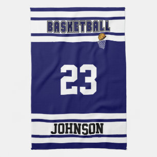 Navy Blue and White Sport Basketball Kitchen Towel