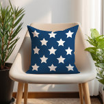 Navy Blue and White Star Pattern Patriotic Outdoor Pillow<br><div class="desc">Stylish navy blue pillow with a large white star pattern. The background colour can be modified via customize.</div>