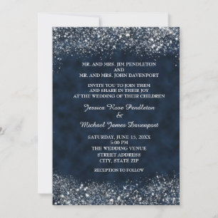 Navy Blue and White Stardust Wedding Invitation