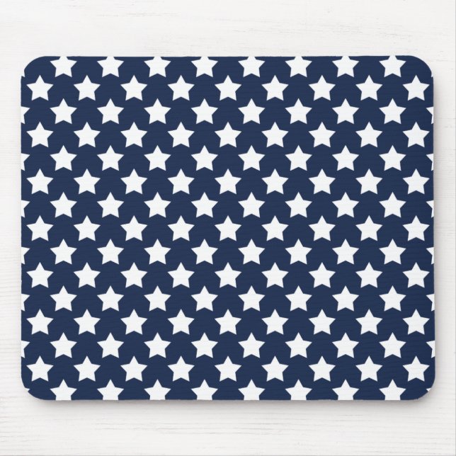 Navy Blue and White Stars, Starry Pattern Mouse Pad (Front)