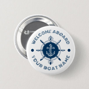 Navy blue and white steering white and boat anchor 2 inch round button