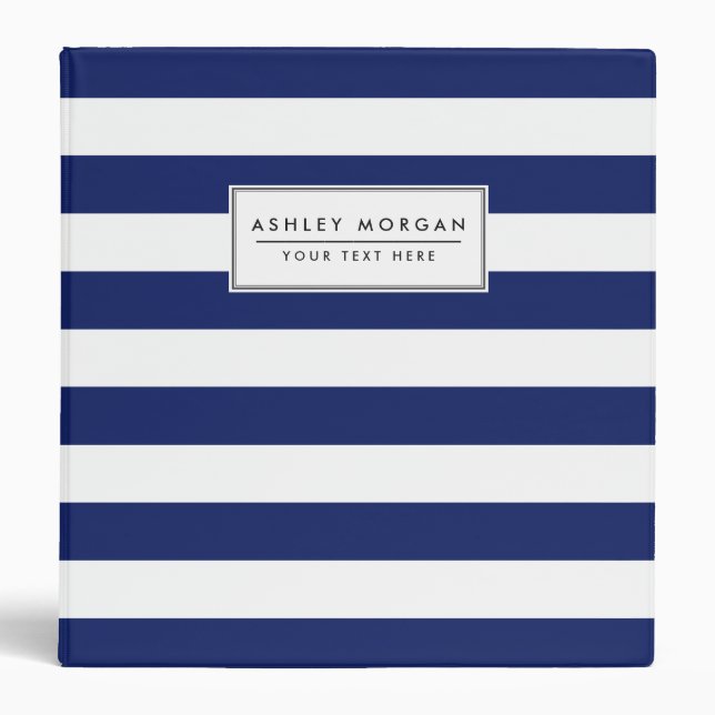 Navy Blue and White Stripe Pattern Binder (Front)