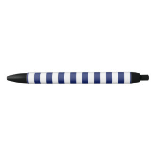 Navy Blue and White Stripe Pattern Black Ink Pen