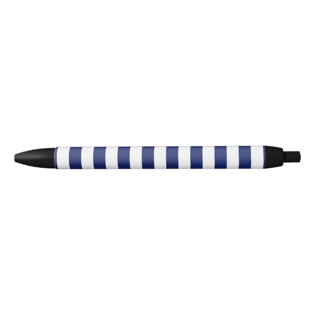 Navy Blue and White Stripe Pattern Black Ink Pen (Front)