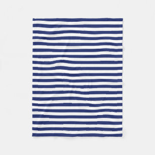 Navy Blue and White Stripe Pattern Fleece Blanket