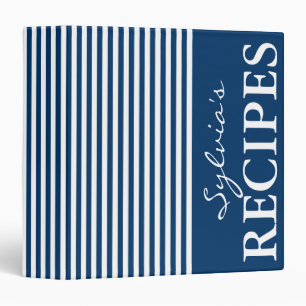 Navy blue and white stripe recipe binder book